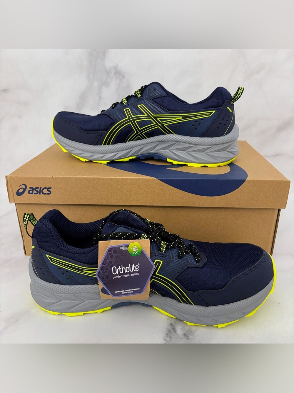 Asics Gel Venture 9 Men’s 10.5 Extra Wide (4E) Peacoat Safety Yellow NIB - Picture 2 of 11